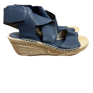 Eileen Fisher Willow Wedge Esparille Sandals Blue Leather Women’s Size 8